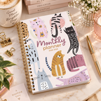 2026 2028 A5 Monthly Planner, Gold Spiral Cat Cover Organizer
