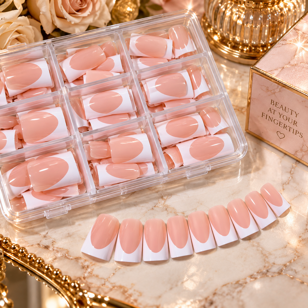 144pc White French Press On Nails, Duck Shape Acrylic Tips