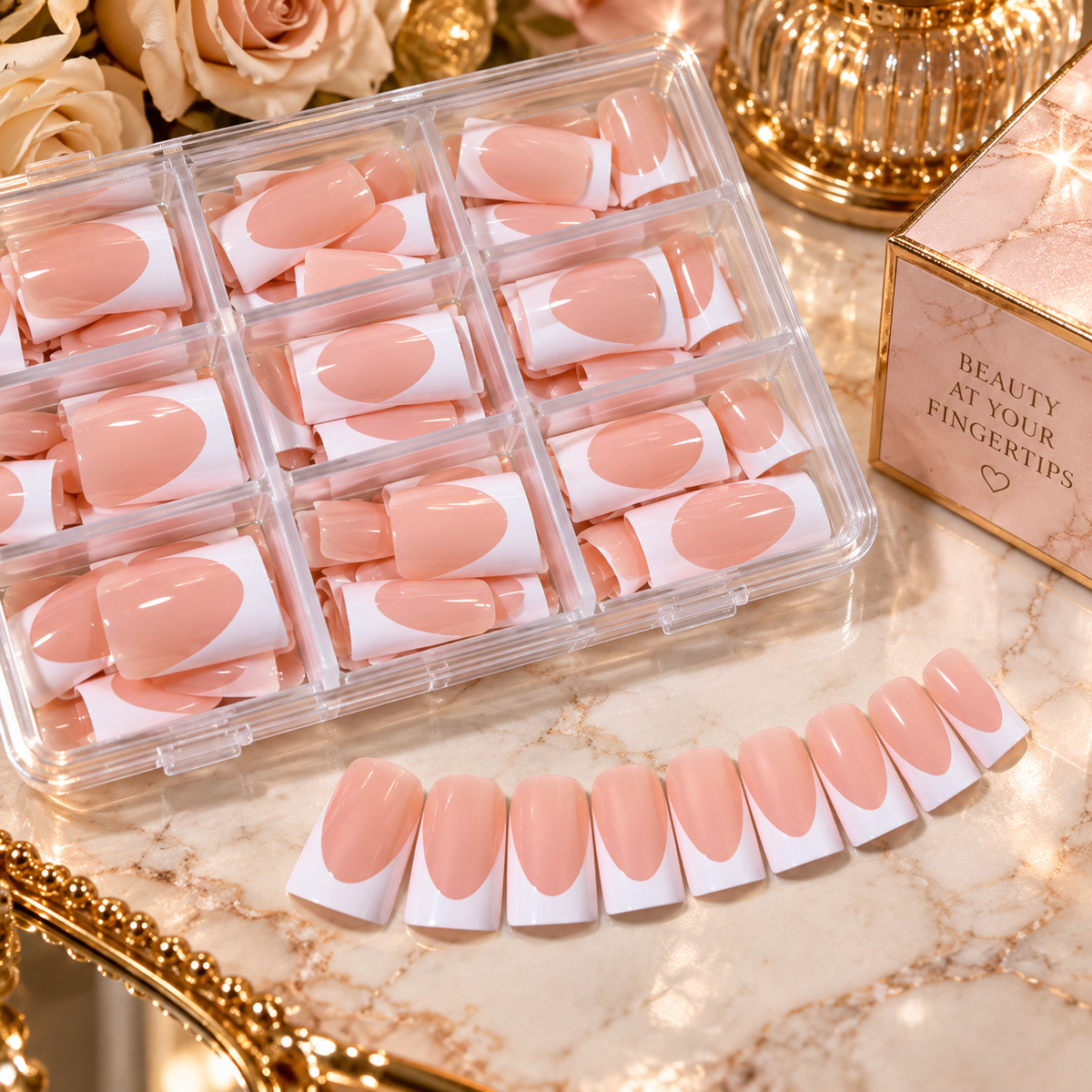 144pc White French Press On Nails, Duck Shape Acrylic Tips