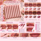 Lip Liner Pen Set Long Lasting, Waterproof Sweatproof, Easy Coloring