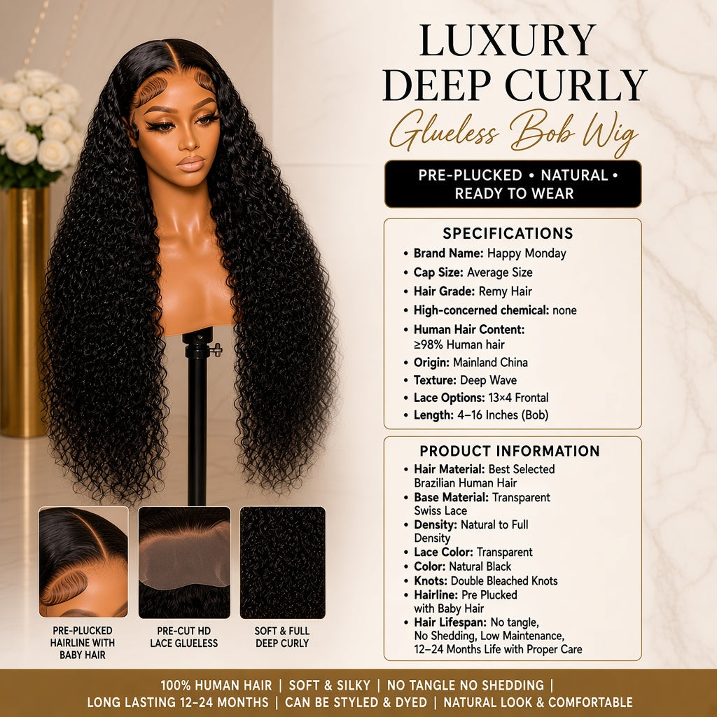 13x6 Glueless HD Lace Deep Wave Human Hair Wig 250%