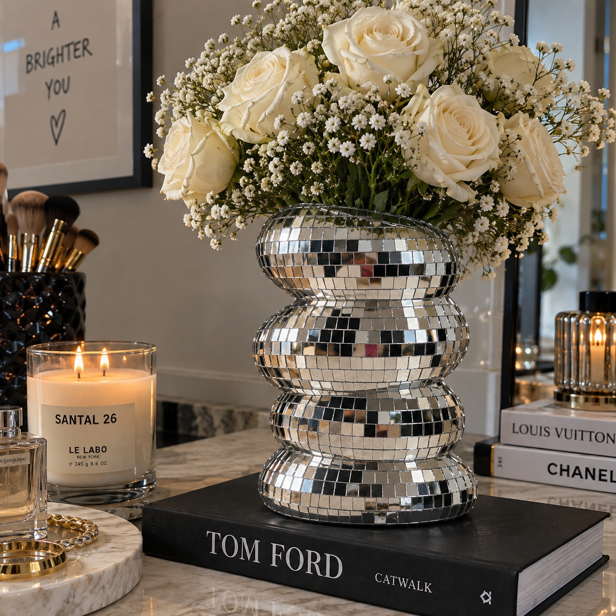 Silver disco ball vase flower planter pot luxury product image